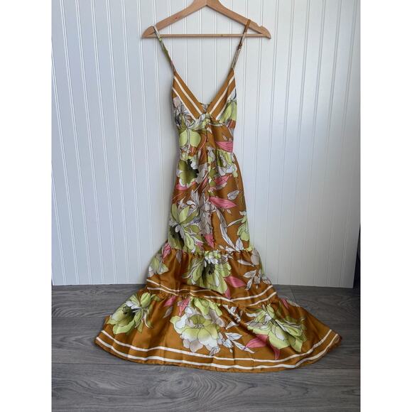 Ryegrass Maxi Dress Women's Size Small Color Tan Floral Sleeveless, Tropical - Picture 1 of 5
